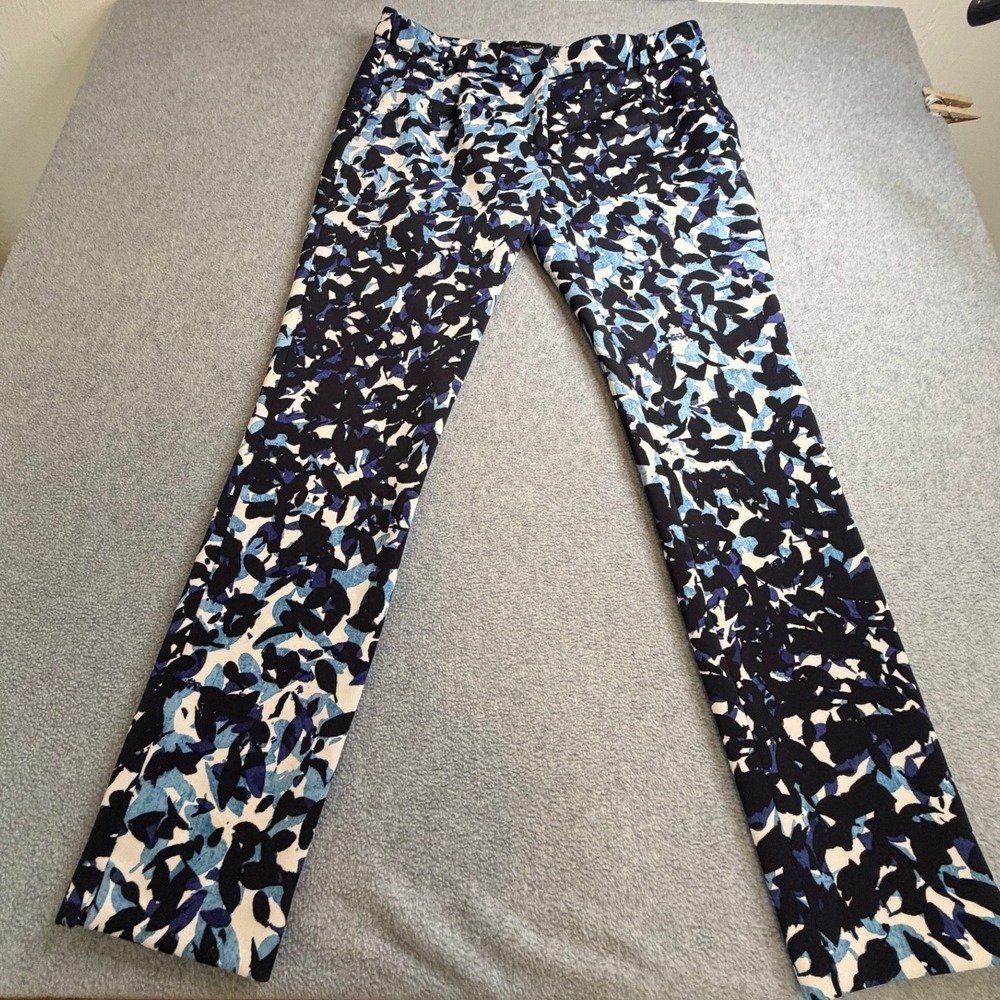Zara Basic Womens Blue White Abstract Floral Print Ankle Trousers Pants Size XS